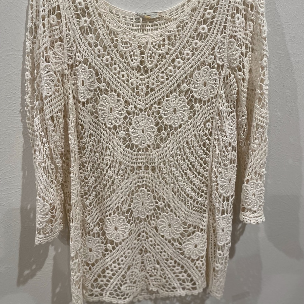 Natural crochet tunic top